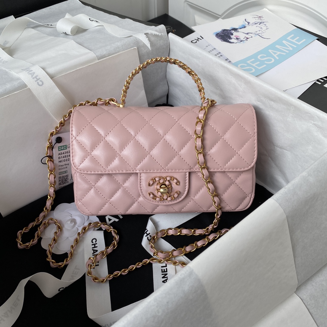 Lambskin Mini Flap Shoulder Bag AS4362 Pink